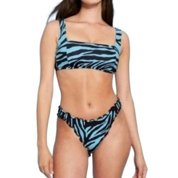Shade And Shore Blue Black Zebra Print Swim Bikini Set Two Piece Size M - Picture 12 of 13